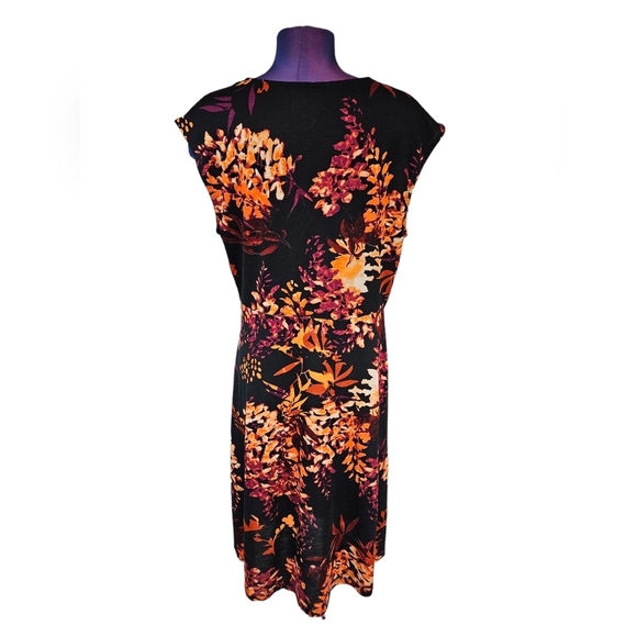 Lascana Venus Black & Orange Floral Print Faux Wrap Midi Dress Size Medium Women - Picture 5 of 9